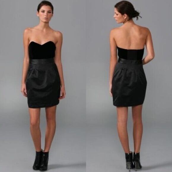 Theory Dresses & Skirts - Theory Chanesa Strapless Velvet & Satin Black Mini Dress, Sz 8, Cocktail, Formal